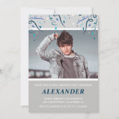 18e verjaardagsuitnodigingen Mannen Confetti Photo Kaart (Voorkant)