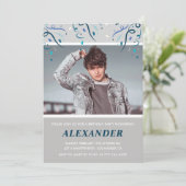 18e verjaardagsuitnodigingen Mannen Confetti Photo Kaart (Staand voorkant)