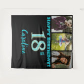 18e verpartij, turkooisblauwe glitter & 3 foto's wandkleed (Voorkant (horizontaal))