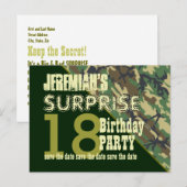 18e Verrassing Verjaardag Save the Date CAMO V02O Aankondigingskaart (Voorkant / Achterkant)