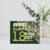 18e Verrassing Verjaardag Save the Date CAMO V02O Aankondigingskaart (Staand voorkant)