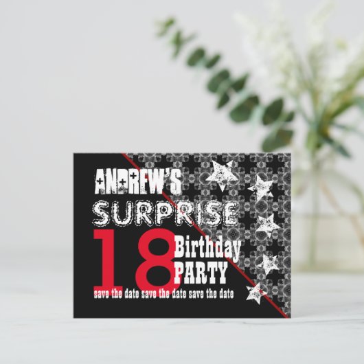 18e Verrassing Verjaardag Save the Date Diagonal W Aankondigingskaart (Staand voorkant)