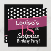 18e verrassingsdag zwarte witte pooldonker roze kaart (Voorkant / Achterkant)