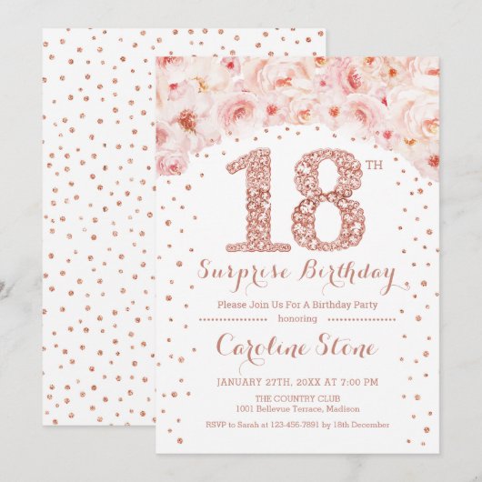 18e Verrassingsverjaardagsfeestje - White Rose Gol Kaart (Voorkant / Achterkant)
