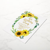 18e Zonnebloem bij de geboorte | Eucalyptus Floral Folie Uitnodiging (Gedraaid)