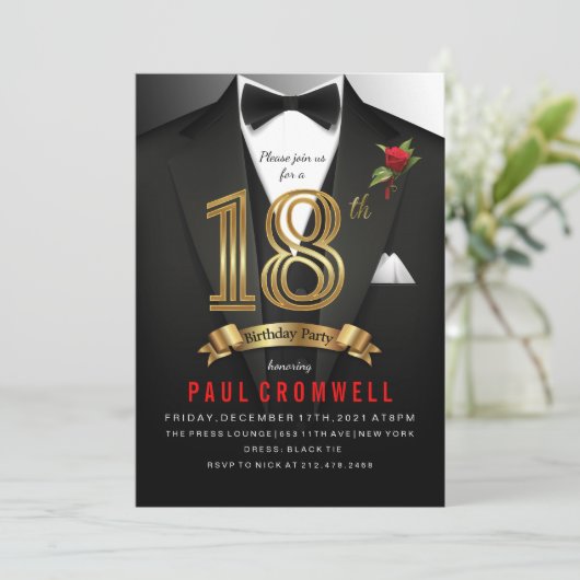 18h Birthday Tuxedo Black Stropdas Kaart (Staand voorkant)
