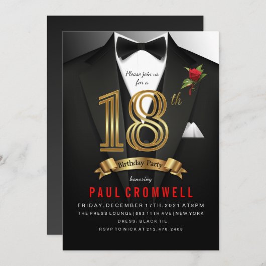 18h Birthday Tuxedo Black Stropdas Kaart (Voorkant / Achterkant)