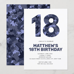 18th Birthday, Blue Camo Personalized Teen Kaart