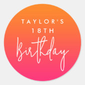18th Birthday Bold Hot Pink and Orange Ombre Ronde Sticker (Voorkant)