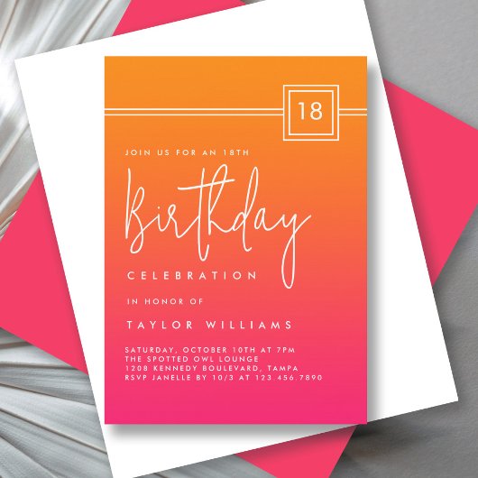 18th Birthday Bold Hot Pink Orange Simple Minimal Kaart