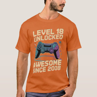 18th Birthday Boy Gift Level 18 Gamer 2008 18 Year T-shirt