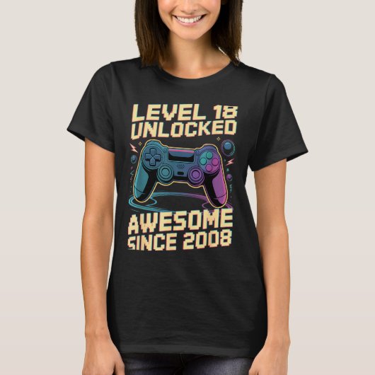 18th Birthday Boy Gift Level 18 Gamer 2008 18 Year T-shirt (Voorkant)