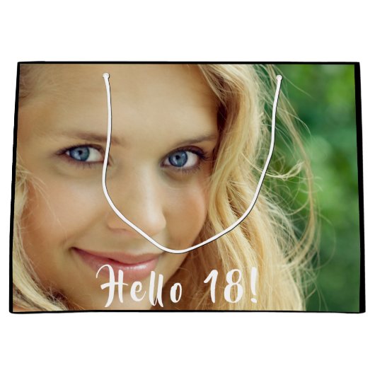 18th birthday custom foto hello 18 eighteen groot cadeauzakje (Voorkant)