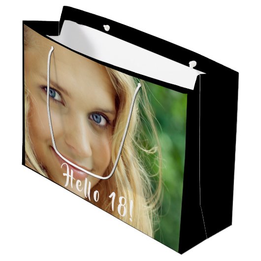 18th birthday custom foto hello 18 eighteen groot cadeauzakje (Voorkant Gekanteld)
