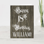 18th Birthday: Fancy, Elegant Text; Faux Wood Look Kaart (Voorkant)