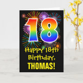 18th Birthday: Fun Fireworks Pattern + Rainbow 18 Kaart (Gele Bloem)