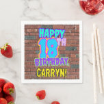 18th Birthday ~ Fun, Urban Graffiti Inspired Look Servet<br><div class="desc">Dit leuke papieren servetontwerp met een verjaardagsthema bevat de boodschap "HAPPY 18TH BIRTHDAY", met een levendige, kleurrijke, graffiti- en urban street art geïnspireerde uitstraling, samen met een gepersonaliseerde ontvangersnaam. De achtergrond is voorzien van een patroon geïnspireerd op het uiterlijk van een bakstenen muur. Leuke, levendige, gepersonaliseerde papieren servetten als deze...</div>