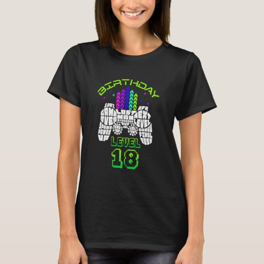 18th Birthday Gamer Level 18 ontgrendelde videogam T-shirt (Voorkant)