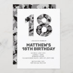 18th Birthday, Grey Camo Personalized Teen Kaart<br><div class="desc">Deze camo-uitnodiging is perfect voor het verjaardagsfeestje van een jongen met eenvoudige regels en geen frillontwerp. Gebruik het formulier sjabloon om je gegevens toe te voegen. Andere kleuren en leeftijden zijn beschikbaar.</div>