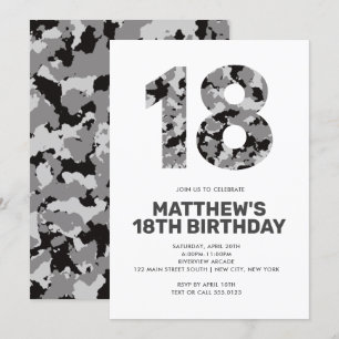 18th Birthday, Grey Camo Personalized Teen Kaart