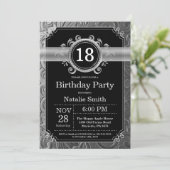 18th Birthday Invitation Black en Silver Glitter Kaart (Staand voorkant)