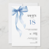 18th Birthday Invitation Blue Bow for Girls Kaart (Voorkant)