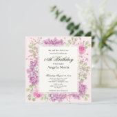 18th Birthday Invitation Elegant Pink Flowers Kaart (Staand voorkant)