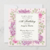 18th Birthday Invitation Elegant Pink Flowers Kaart (Voorkant)