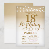 18th Birthday Invitation Gold String Lights Kaart (Voorkant / Achterkant)