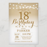 18th Birthday Invitation Gold String Lights Kaart<br><div class="desc">18e verjaardag Uitnodiging met gouden Koord lichten. Gouddag. Volwassen verjaardag. Mannen of vrouwen uitgenodigd. 13e 15e 16e 18e 21e 30e 40e 50e 60e 70e 90e 100e,  elke leeftijd. Voor verdere aanpassing,  te klikken gelieve de knoop "van de Aanpassing het"en ons ontwerphulpmiddel te gebruiken om deze sjabloon te wijzigen.</div>