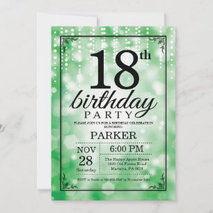 18th Birthday Invitation Green Glitter Kaart