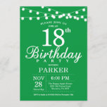 18th Birthday Invitation Green Kaart<br><div class="desc">18e verjaardag Uitnodiging met de Lichten van het Koord. Groene achtergrond. Mannen of Women Lady Elegant bday Invite. 13e 15e 16e 18e 21e 30e 40e 50e 60e 70e 90e 100e, elke leeftijd. Voor verdere aanpassing, te klikken gelieve de knoop "van de Aanpassing het"en ons ontwerphulpmiddel te gebruiken om deze sjabloon...</div>