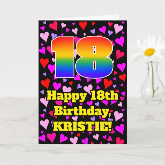 18th Birthday: Loving Hearts Pattern, Rainbow # 18 Kaart (Kleine Plant)