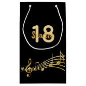 18th Birthday party black gold muzieknoten name Klein Cadeauzakje (Achterkant)