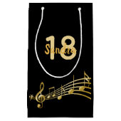 18th Birthday party black gold muzieknoten name Klein Cadeauzakje (Voorkant)