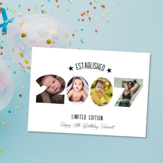 18th birthday Photo Collage established 2007 Bedankkaart