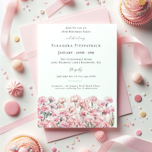 18th Birthday Pink Carnation January Birth Flower Kaart