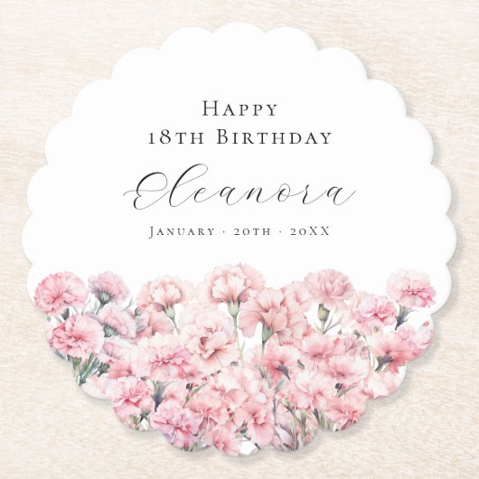 18th Birthday Pink Carnation January Birth Flower Kartonnen Onderzetters (Voorkant)