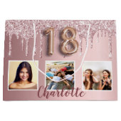 18th birthday pink glitter drips photo monogram groot cadeauzakje (Voorkant)