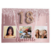 18th birthday pink glitter drips photo monogram groot cadeauzakje (Achterkant)