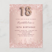 18th Birthday roos Gold glitter roze luxe Uitnodiging Briefkaart (Voorkant)