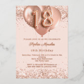 18th birthday rose gold balloons invitation folie uitnodiging (Voorkant)