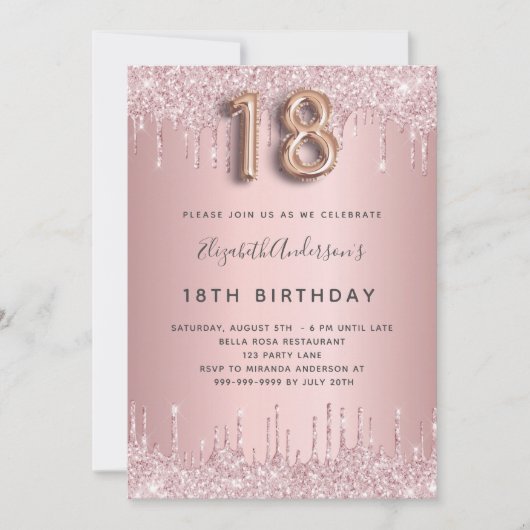 18th Birthday roze stoffige roos glitter roze luxe Kaart (Voorkant)