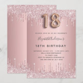 18th Birthday roze stoffige roos glitter roze luxe Kaart (Voorkant / Achterkant)