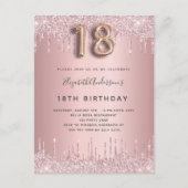 18th Birthday roze stoffige roos glitter roze luxe Uitnodiging Briefkaart (Voorkant)