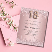 18th Birthday roze stoffige roos glitter roze luxe Uitnodiging Briefkaart