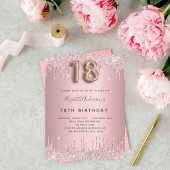 18th Birthday roze stoffige roos glitter roze luxe Uitnodiging Briefkaart