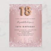 18th Birthday roze stoffige roos glitter roze luxe Uitnodiging Briefkaart (Voorkant)