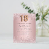18th Birthday roze stoffige roos glitter roze luxe Uitnodiging Briefkaart (Staand voorkant)