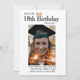 18th birthday simple minimal bow white photo name kaart
